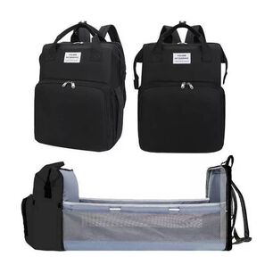 Mochila 3 En 1 Pa&ntilde;alera Cuna Y Mudador Port&aacute;til Para Beb&eacute;s Color Negro
