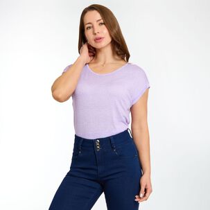 Polera Full Print Aplicación En Espalda Manga Corta Cuello Redondo Mujer Geeps