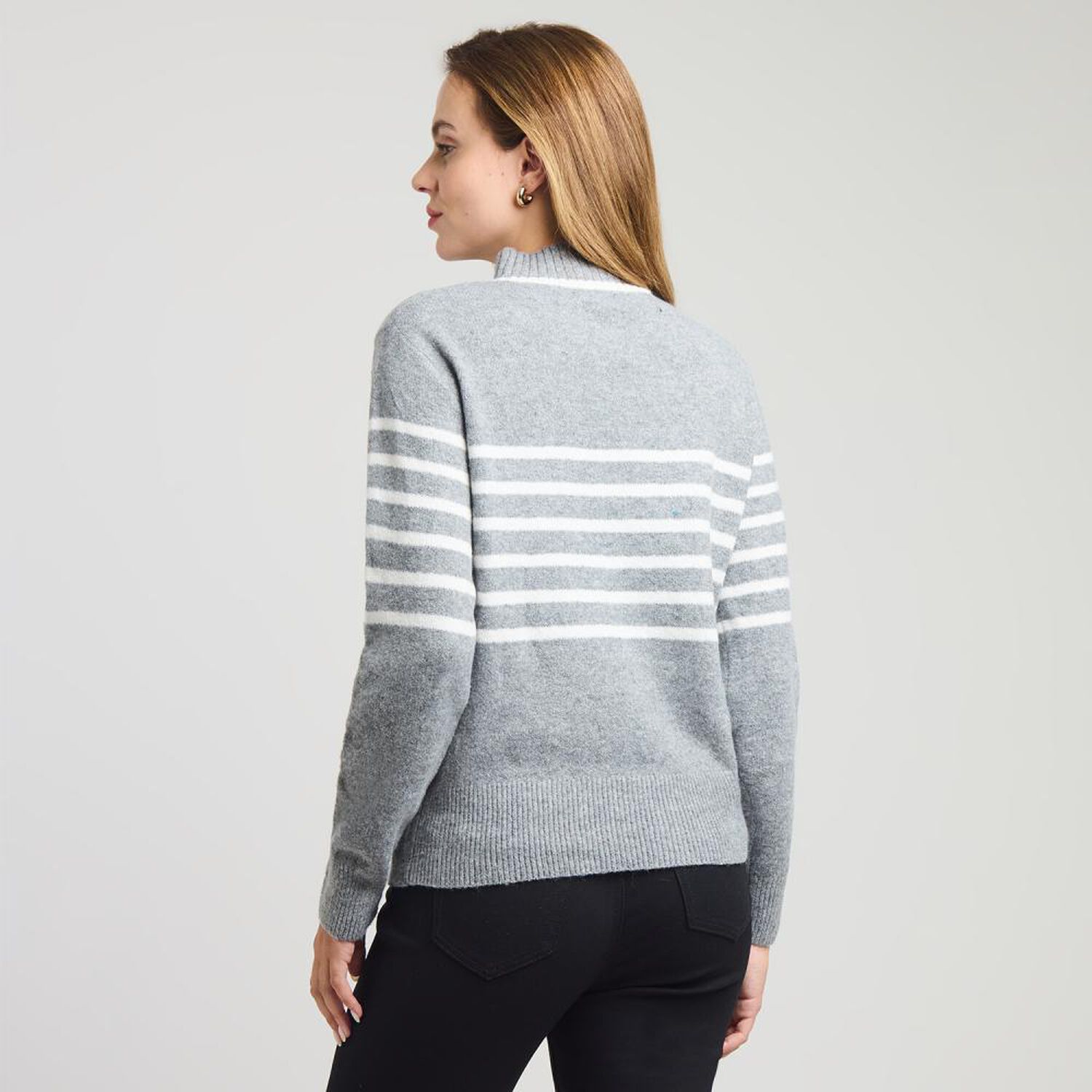 Sweater Melange Con L&iacute;neas Manga Larga Cuello Alto Mujer Kimera image number 3.0