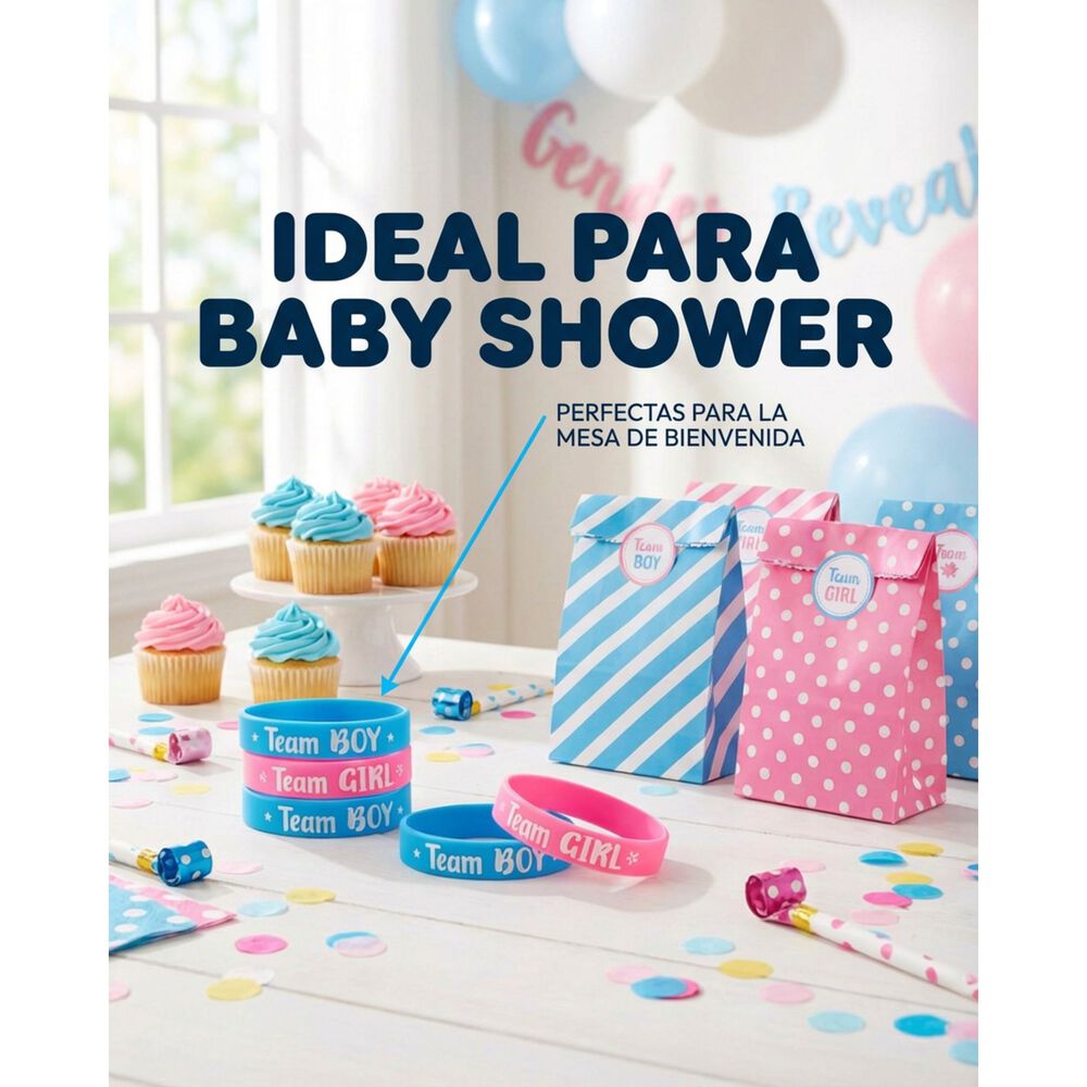 Set 40 Pulseras De Revelaci&oacute;n De G&eacute;nero Baby Shower Cotillon image number 7.0