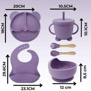 Set De Alimentaci&oacute;n Beb&eacute; Silicona De Oso 6 Piezas Libre Bpa Color Lila