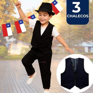 Pack 3 Chaleco Bolero Nortino Niño Juvenil Fiestas Patrias Negro