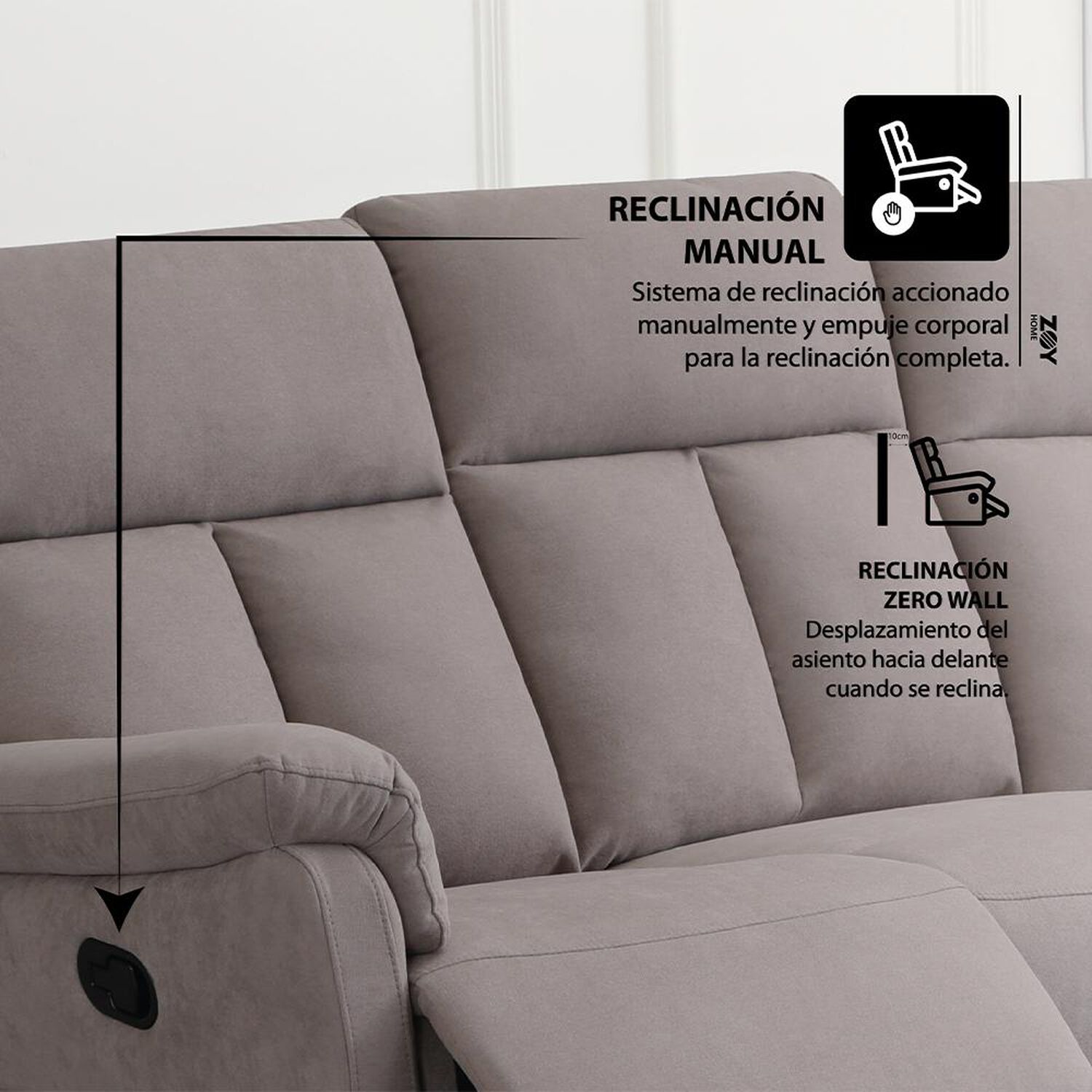 Sof&aacute;&nbsp;reclinable Zoy Home Beijing / 3 Cuerpos image number 1.0