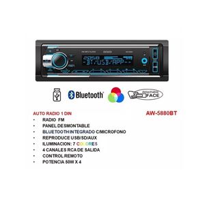 Radio Para Auto Aiwa Aw-5880 Con Usb, Bluetooth Y Lector De Tarjeta Sd