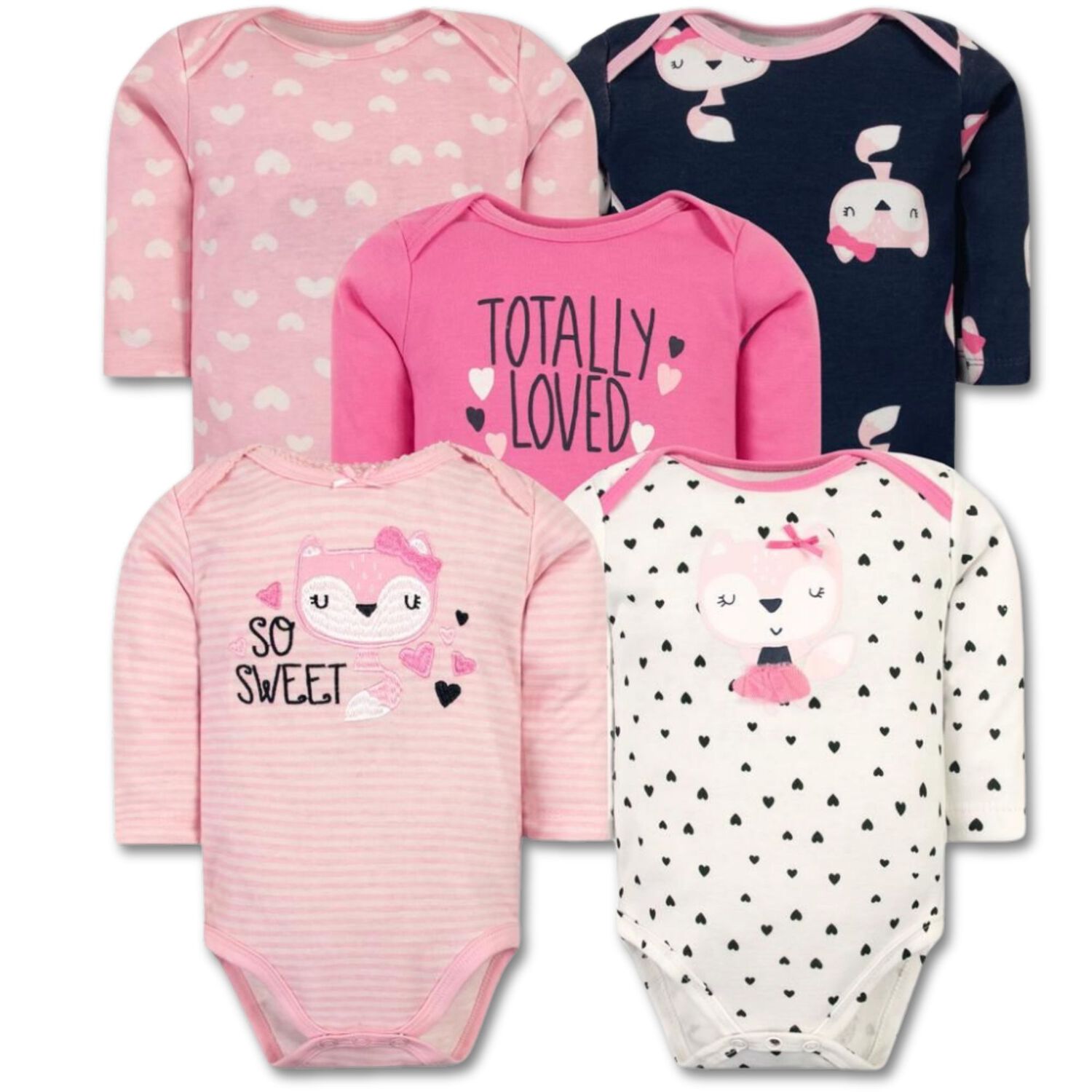 Pack 5 Bodys Ni&ntilde;a Manga Larga Tedmimak 100% Algod&oacute;n Sweet Rose image number 0.0