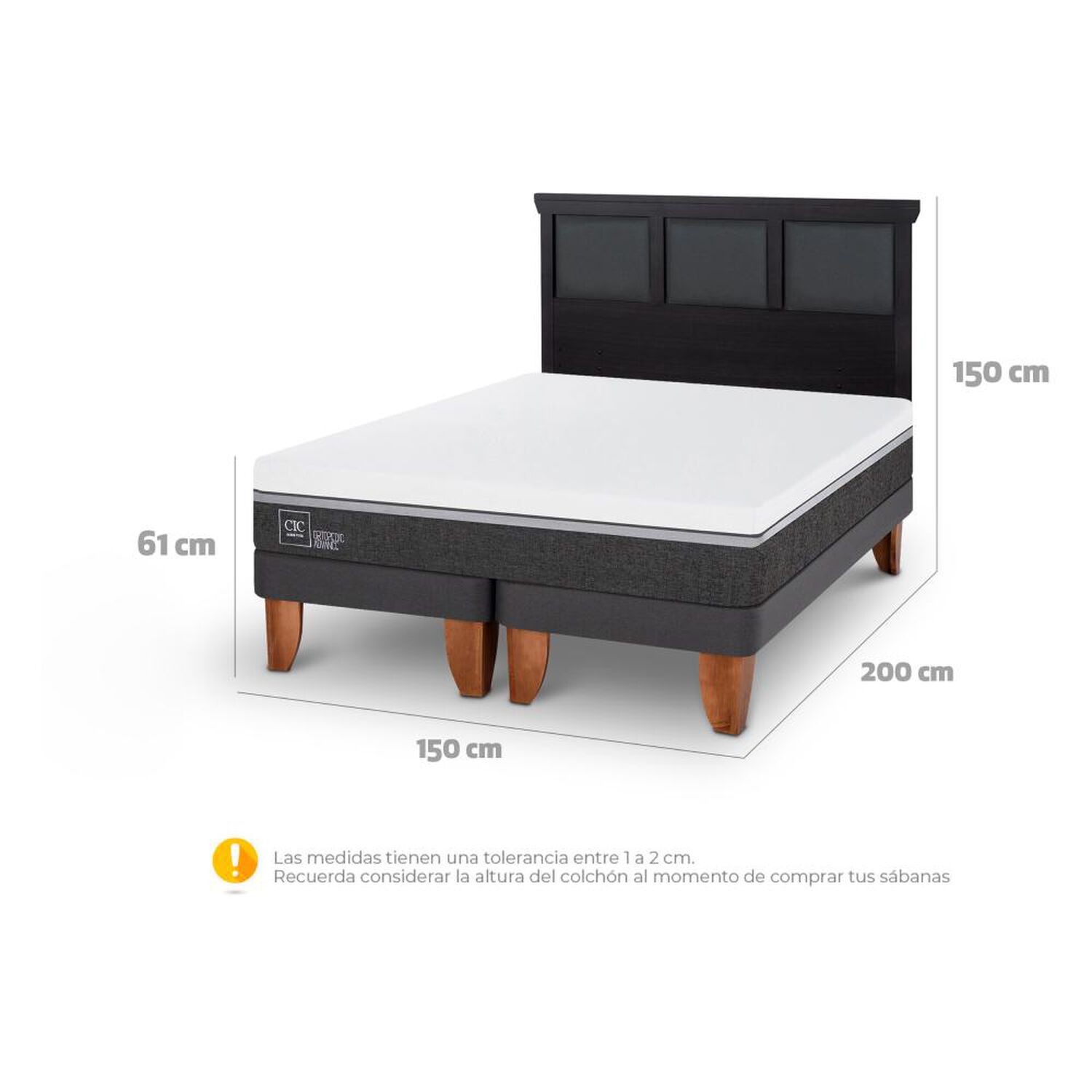 Cama Europea Cic Ortopedic Advance / 2 Plazas / Base Dividida + Respaldo image number 5.0