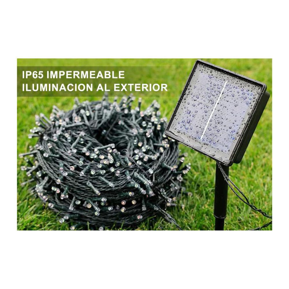 Luces De Exteriores 100 Led Azules Con Panel Solar 10 Metros image number 1.0