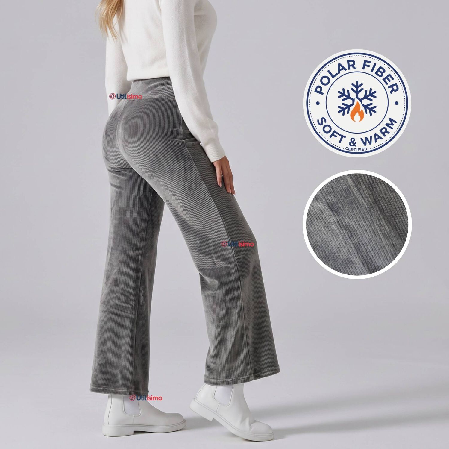 Pantal&oacute;n Cotel&eacute; Palazzo Polar Con Chiporro Elasticado T&eacute;rmico Gris Melange image number 0.0