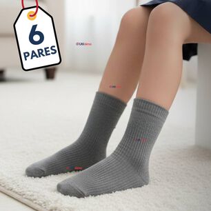 Pack 6 Calcet&iacute;nes Escolares Corto Bamb&uacute; Gris Ni&ntilde;o Y Nina