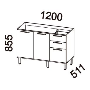 Mueble De Cocina Roca Base De Cocina Casta&ntilde;a Modular / 2 Puertas / 3 Cajones
