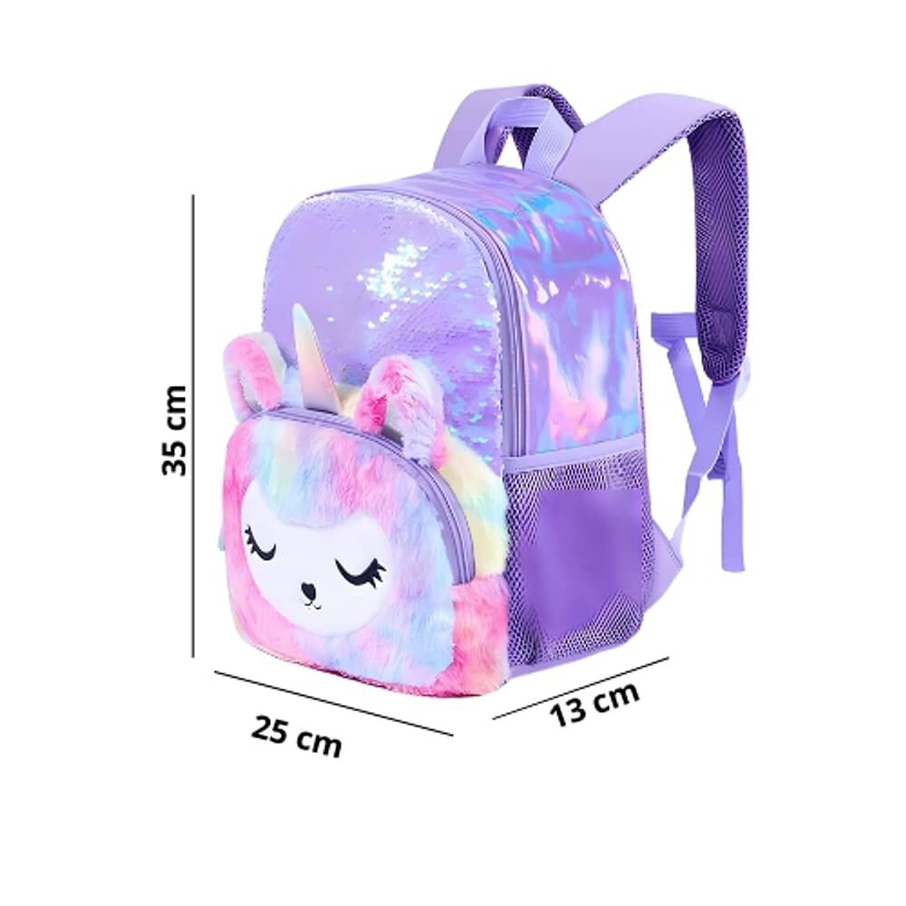Mochila Escolar Unicornio Felpa Brillos Lentejuelas image number 2.0