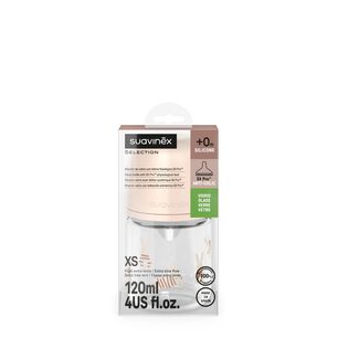Mamadera Vidrio 120ml Fisiol&oacute;gica Silicona Flujo Xs Wonder Bunny Rosa