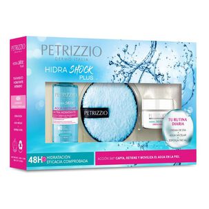 Tratamiento Hidratante Crema Día + Agua Micelar Hidrashock Plus + Esponja Petrizzio