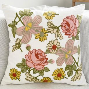 Funda Cojin Bordada 45x45 Cm Rosa Y Lilium