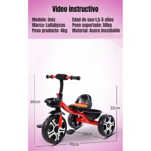 Triciclo Infantil Con Canastos 5 A&ntilde;os Unix Rojo Lubabycas