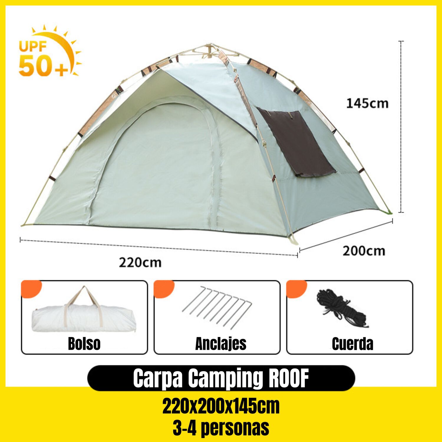 Carpa Camping Autom&aacute;tica 4 Personas Con Accesorios Roof Gris image number 6.0