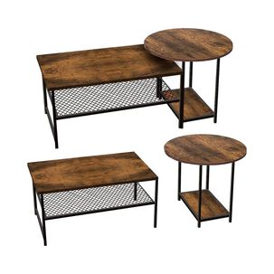 Set Mesas De Centro Rectangular Modular Redonda Estilo Industrial Cubierta Mdf Base Metal Resistente