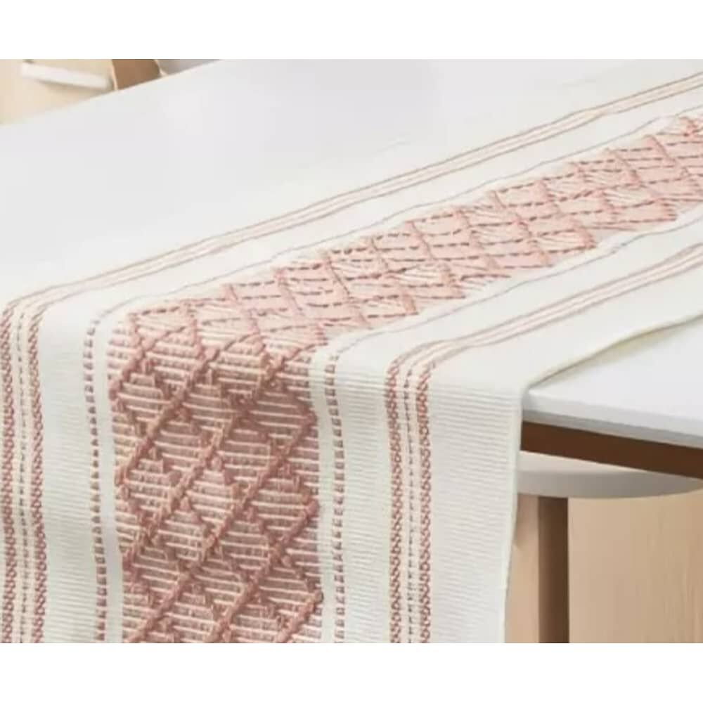 Camino De Mesa Medida 37x180cm Tejido Bordado Poliester Rosado Lineas image number 2.0