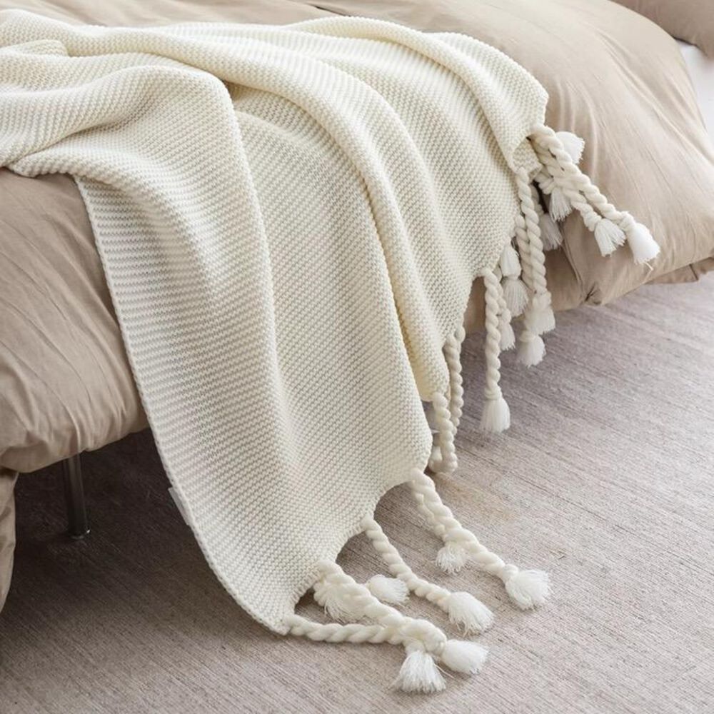 Manta Encaje De Lana Gruesa Tejida A Mano Premium 150x230cm Crema image number 2.0