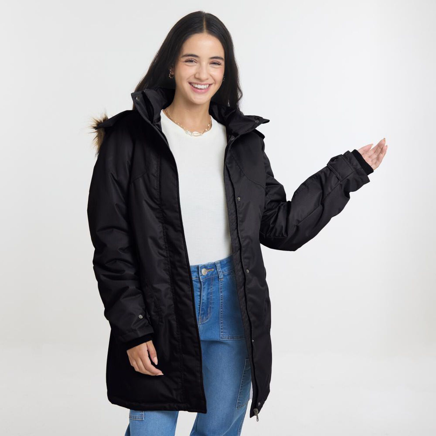 Parka Larga Cuello Alto Con Capucha Con Piel Mujer Ocean Pacific image number 0.0