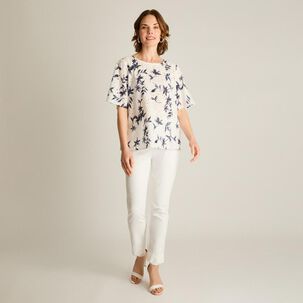 Blusa Con Botón En Espalda Manga Corta Cuello Redondo Mujer Lorenzo Di Pontti