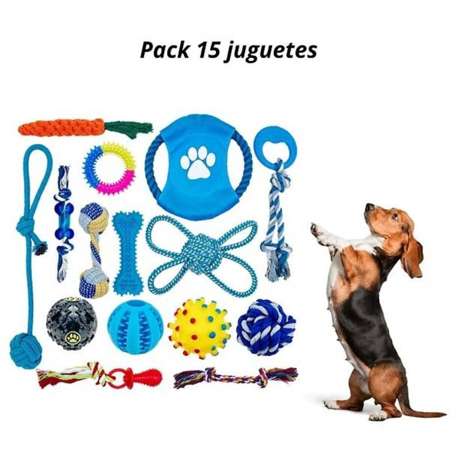 Set 15 Juguetes Para Mascotas Antiestr&eacute;s Pelota Cuerda Goma image number 1.0