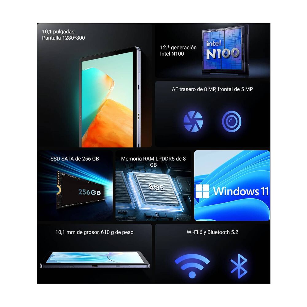 Chuwi Hi10 X1 - Tablet Windows 11 Con Procesador Intel N100 Y 8gb De Ram image number 2.0