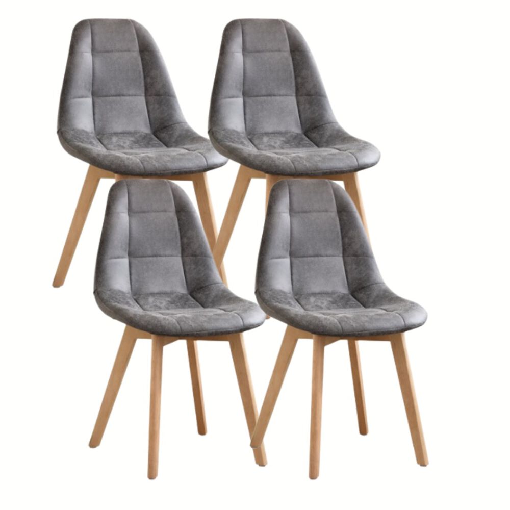 Comedor Warwick 100cm + 4 Sillas Capitonne Ecocuero Vintage Gris image number 2.0