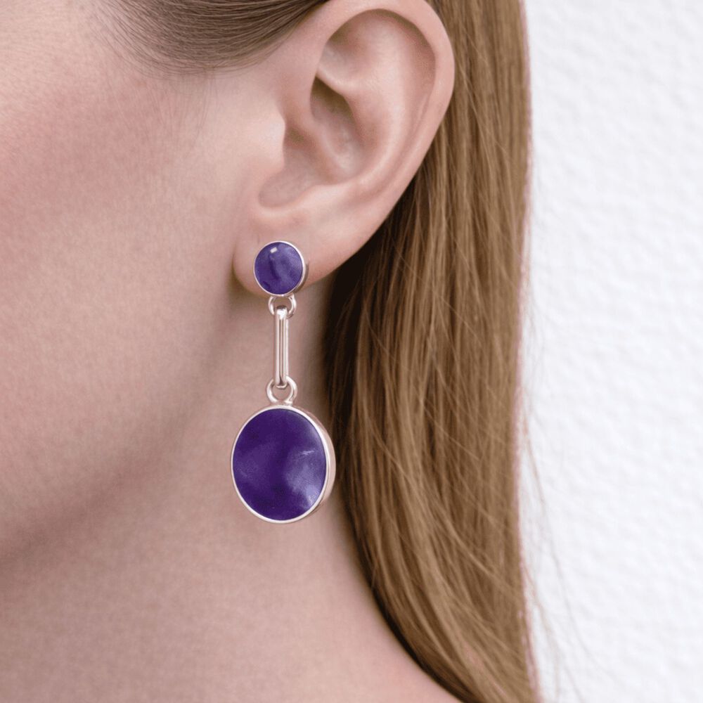 Aros Amatista Circular Plata 950 Atornillados Colgantes Mujer Elegantes Piedra Violeta image number 2.0