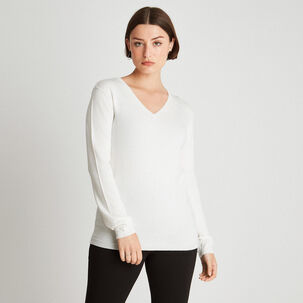 Sweater De Lurex Cuello En V Blanco