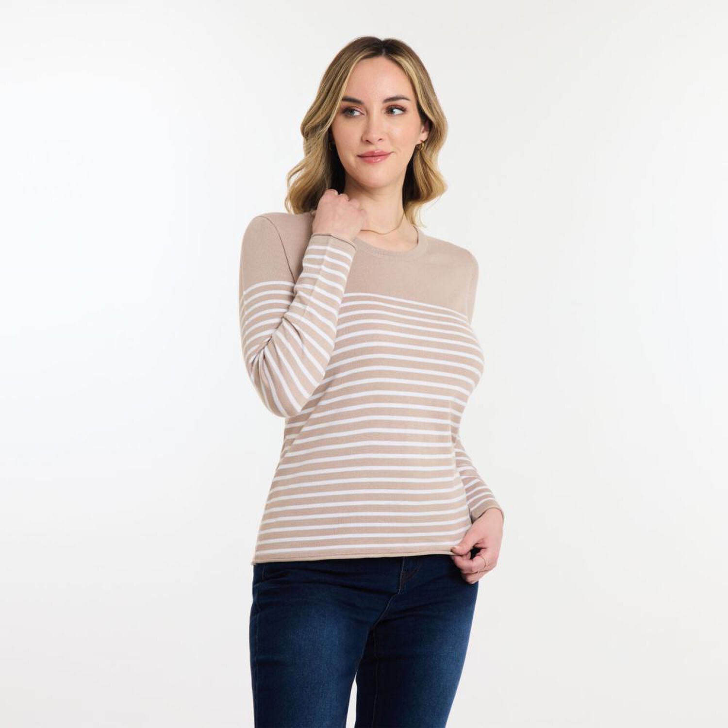 Sweater Listado Manga Larga Cuello Redondo Mujer Geeps image number 2.0