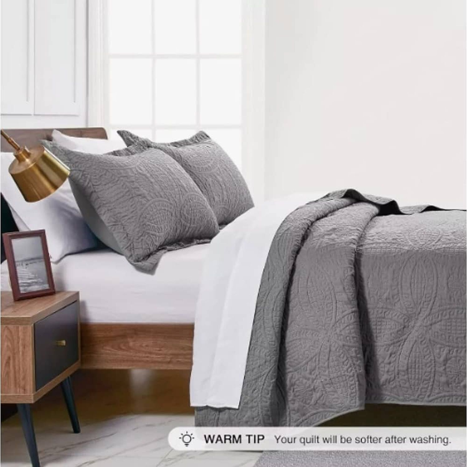 Cubrecama Quilt Reversible King + 2 Funda Almohada Gris image number 3.0