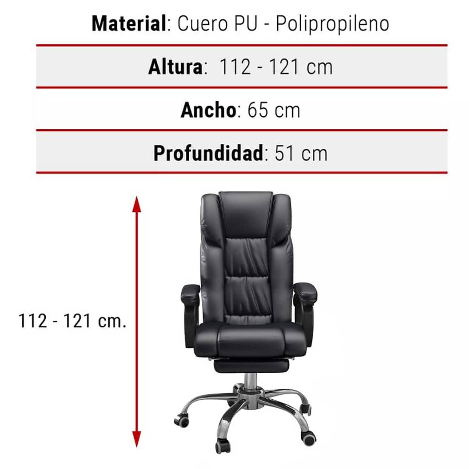Sill&oacute;n Ejecutivo De Cuero Pu Reclinable Reposapi&eacute;s Reclinable image number 3.0