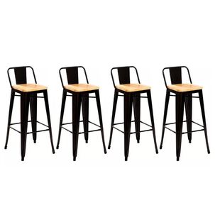 Pack 4 Taburete Met&aacute;lico Con Asiento De Madera Ideal Para Barra