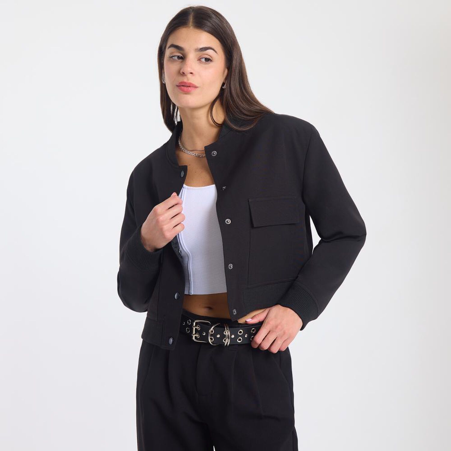 Chaqueta Bomber Cuello Mao Mujer Rolly Go image number 0.0