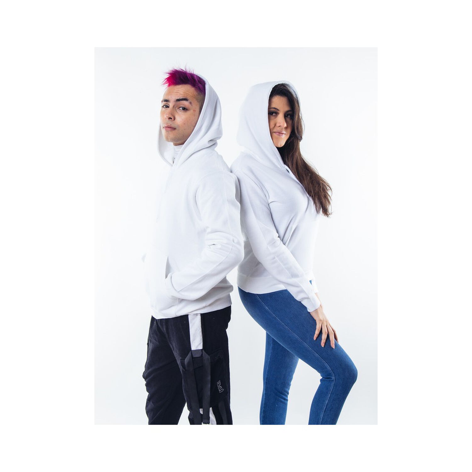 Poleron Blanco Canguro Hombre Relaxed Fit Para Estampar image number 4.0