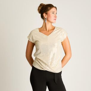 Polera Lentejuela Fantasia Y Lurex Manga Corta Cuello V Mujer Lorenzo Di Pontti