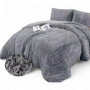 Cobertor De Invierno Peludo Con Chiporro De Plaza Y Media + 1 Funda De Almohada Color Gris