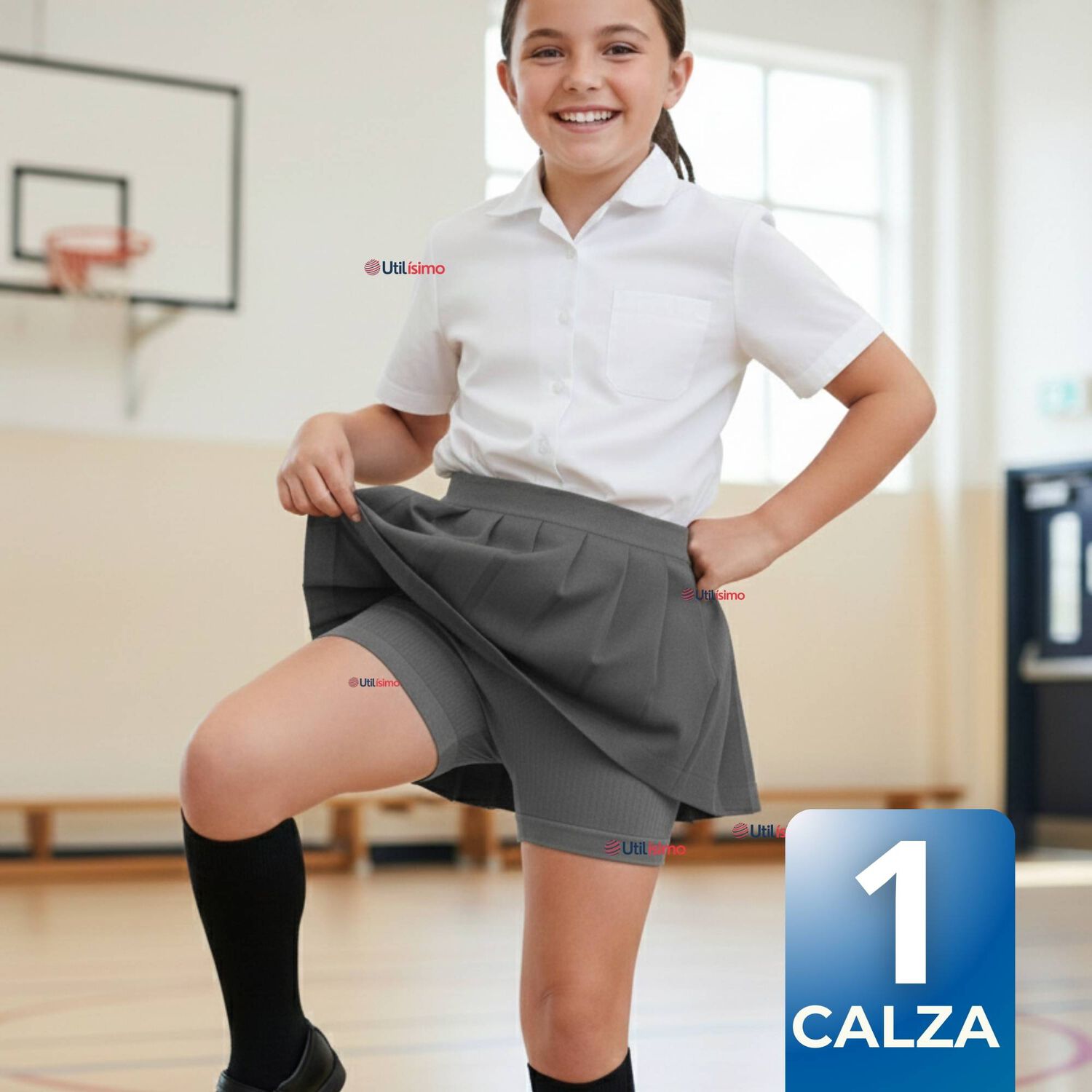 Calza Corta Escolar Color Gris Pata Deportivas Ni&ntilde;a image number 0.0