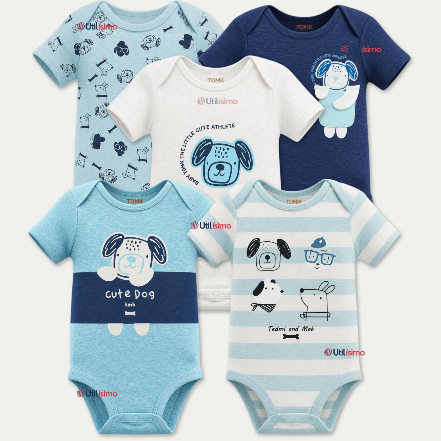 Pack 5 Bodys Manga Corta 100% Algod&oacute;n Tedmimak Ni&ntilde;o Playful Pups image number 0.0