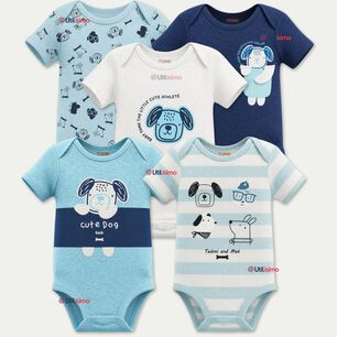 Pack 5 Bodys Manga Corta 100% Algod&oacute;n Tedmimak Ni&ntilde;o Playful Pups