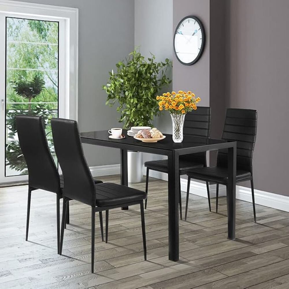 Comedor Mesa Vidrio 75x80x120cm + 4 Sillas Pu Negro image number 5.0
