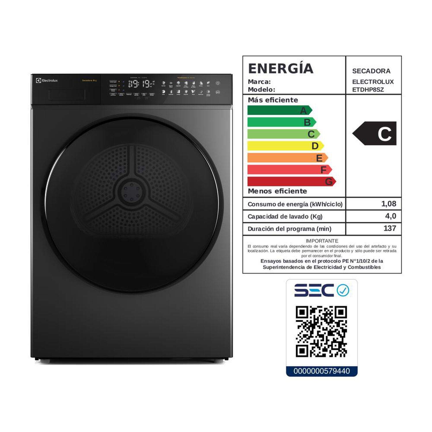 Secadora Electrolux ETDHP8SZ Bomba de calor / 8 Kilos image number 14.0