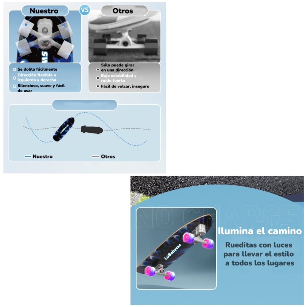 Skate Patineta De Madera Con Luces Freestyle Negra Lubabycas image number 3.0