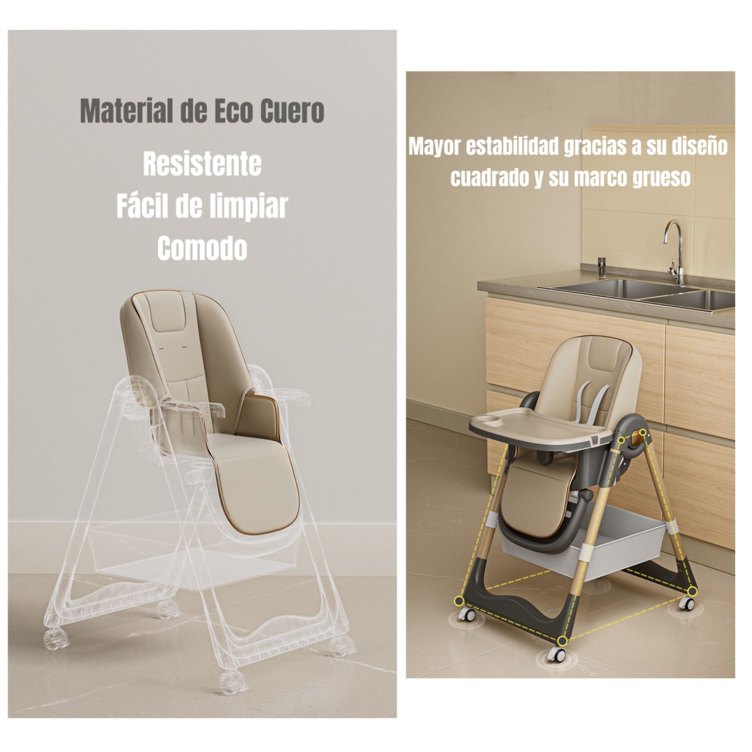 Silla De Comer Reclinable Plegable Lubabycas Caf&eacute; image number 5.0