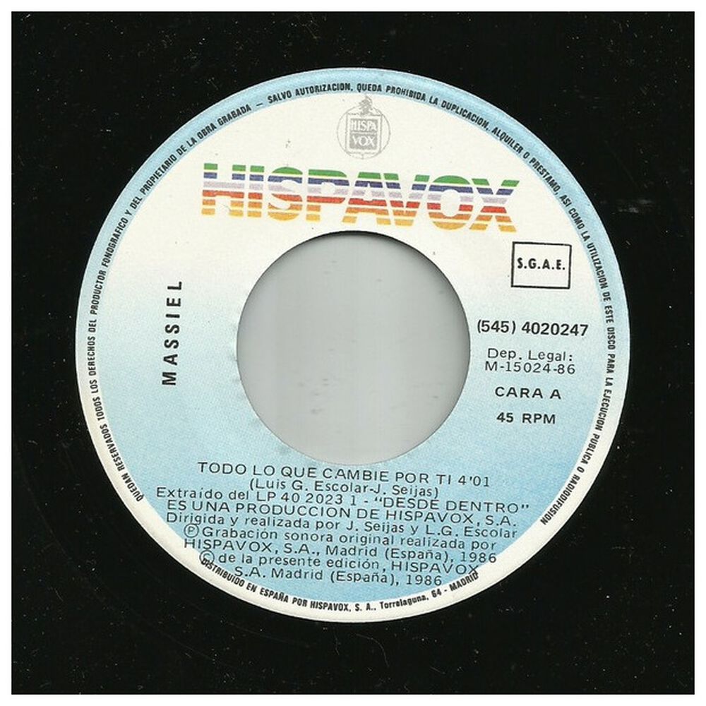 Massiel - Todo Lo Que Cambie Por Ti | 7" Single Vinilo Usado image number 2.0