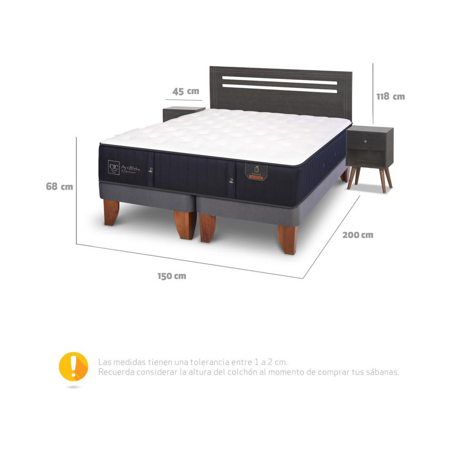 Cama Europea Cic Premium / 2 Plazas / Base Dividida + Set De Maderas image number 5.0