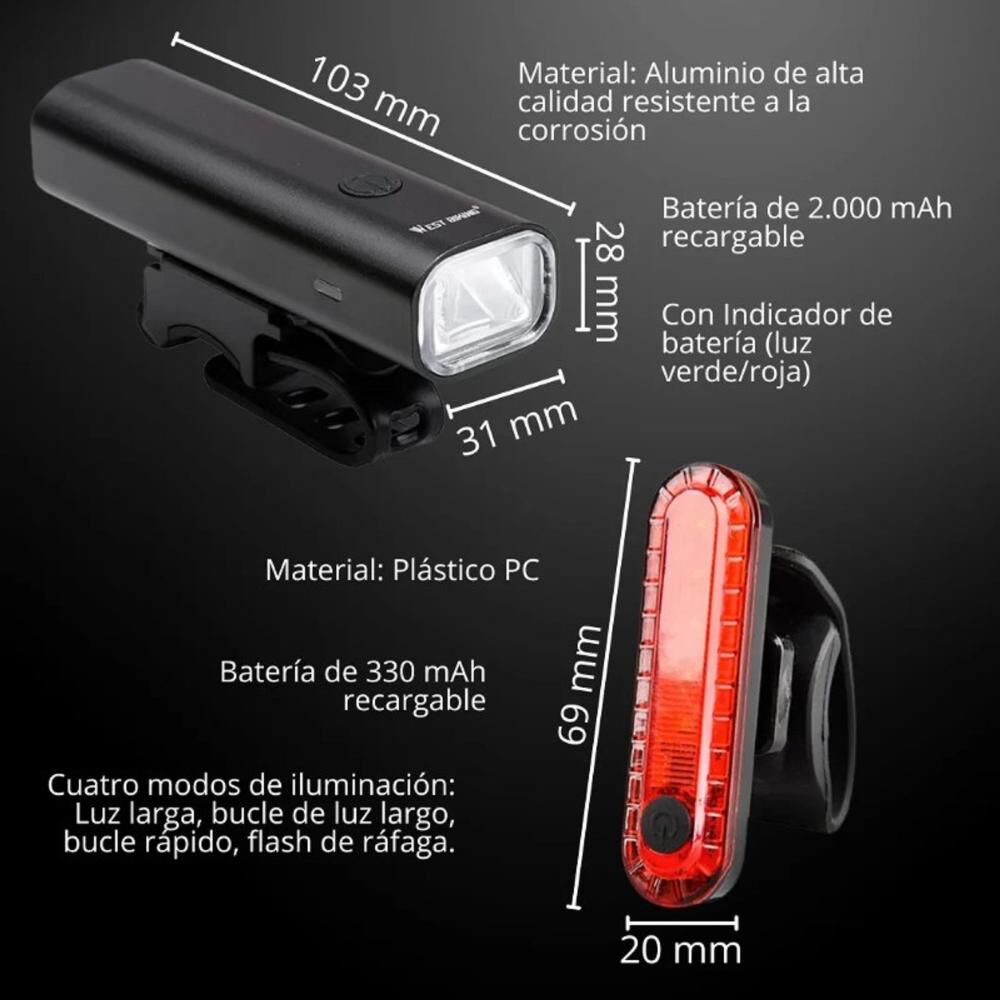 Luces Recargables Para Bicicleta Delantera Y Trasera Premium image number 1.0