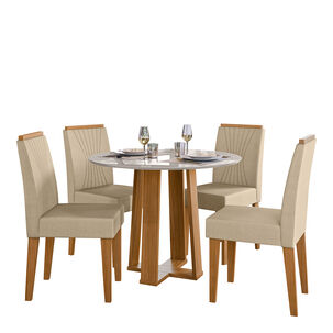 Juego De Comedor Montreal 100x100 Cm Vidrio 4 Sillas Beige