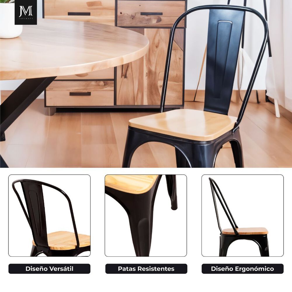 Pack 4 Sillas De Metal Tolix Asiento De Madera image number 6.0